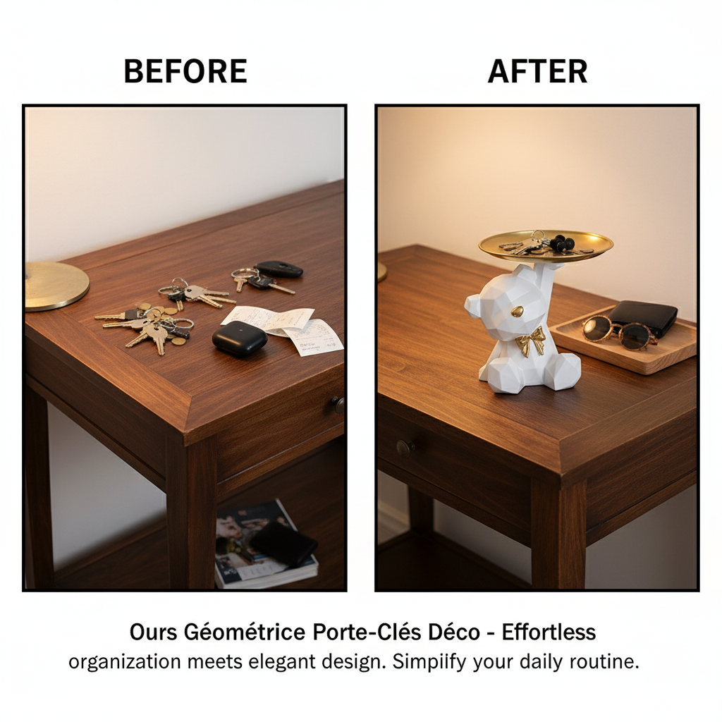 Geometric Bear Storage Sculpture with Pallet Resin Key Holder Figurine Entrance Crafts Household Supplies for Office Coffee Shop