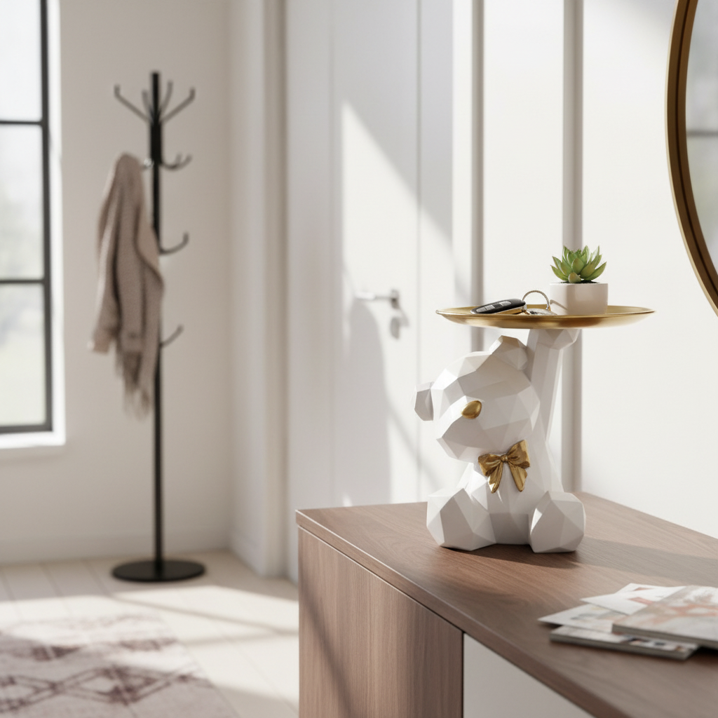 Geometric Bear Storage Sculpture with Pallet Resin Key Holder Figurine Entrance Crafts Household Supplies for Office Coffee Shop